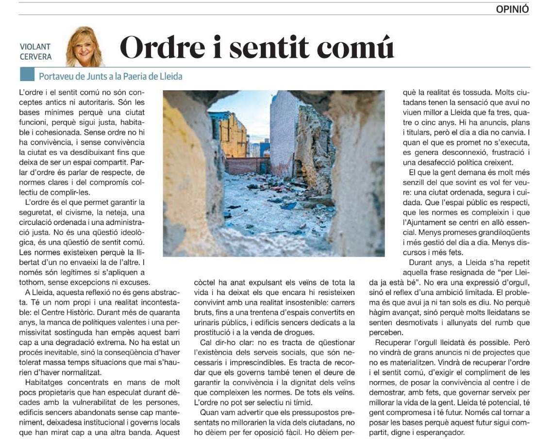 Article d'opinió Ordre i sentit comú La Manyana