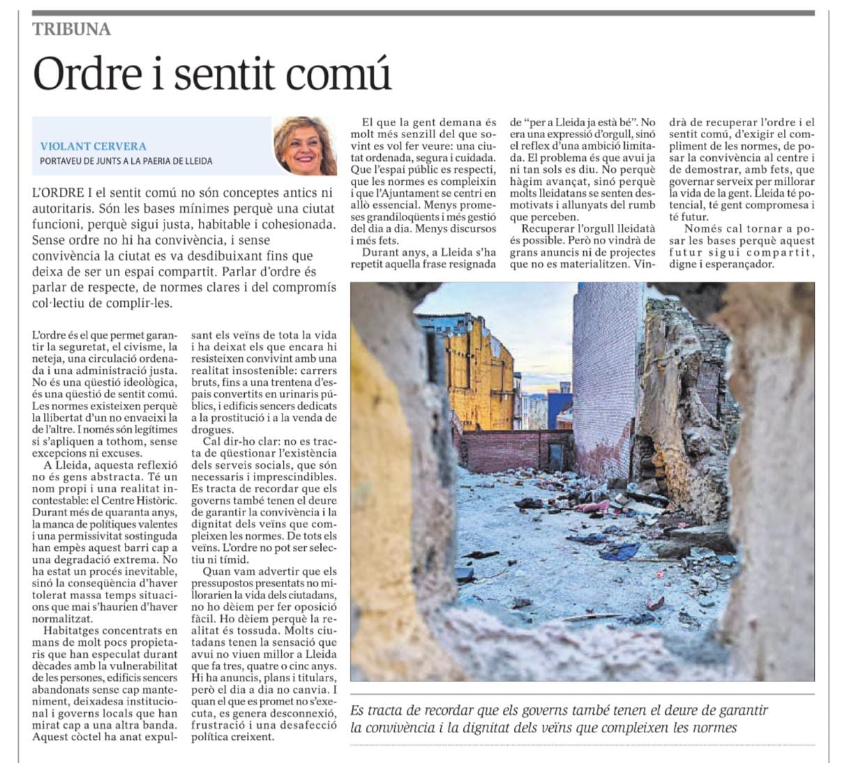 Article d'opinió Ordre i sentit comú Segre